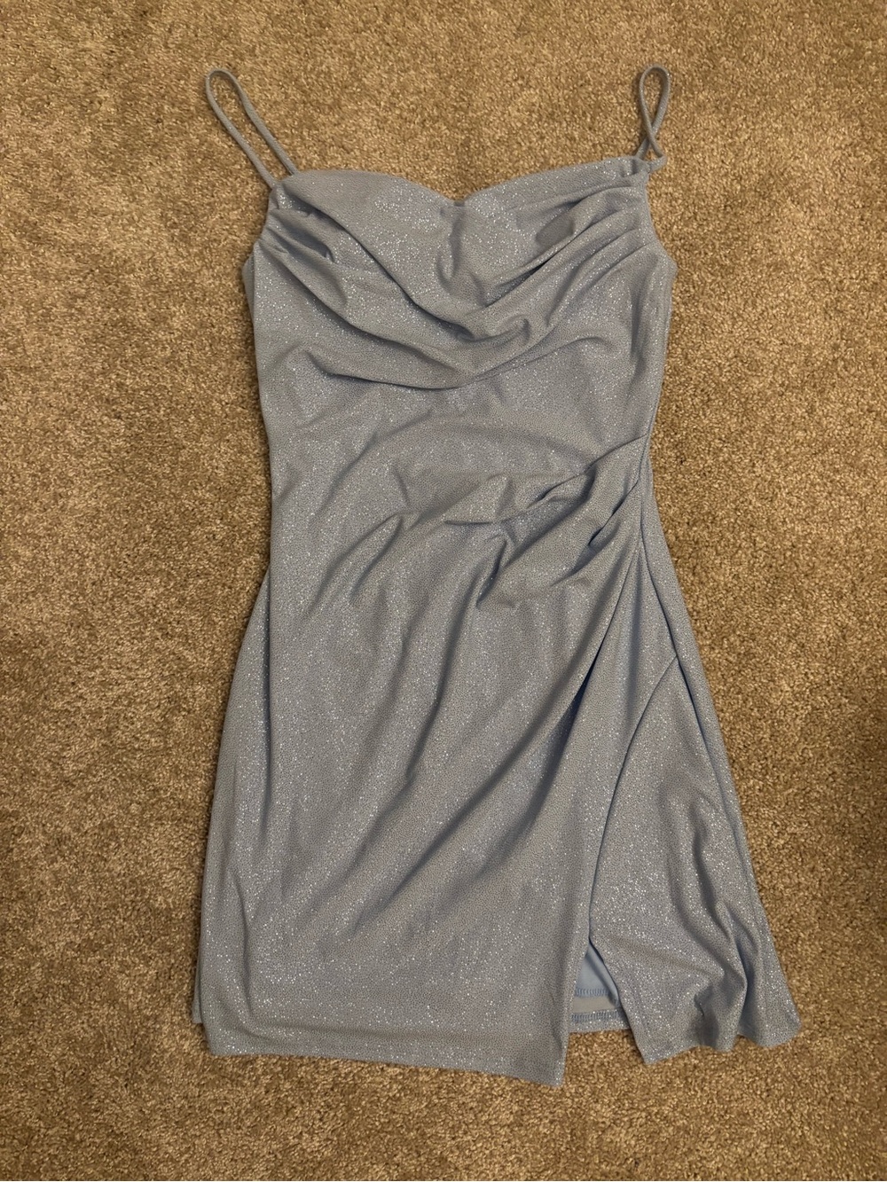 Windsor Sparkle Cowl Neck Dress in Light Blue